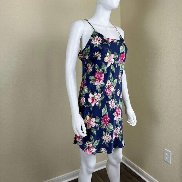 Lord & Taylor Women Size L Silk Floral Chemise Slip Mini Dress Hawaiian Lingerie - Picture 6 of 11
